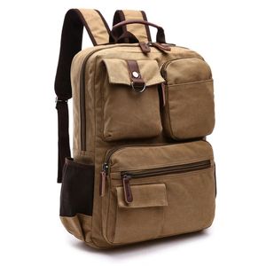 Herren Business Laptop Bag Studenten Multi-Taschen Rucksack outdoor Reise Daypack Atmungsaktiv Schultasche (Khaki)