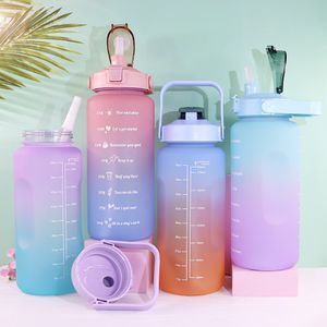 2L motivierende Wasserflasche mit Strohhalm BPA-frei BPA-freie Wasserflasche 2L Zeitstempel Große Fitness- und Sport-Wasserflasche,rosa+blau