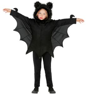 Fleece Fledermaus-Cape mit Kapuze Schwarz Halloween Kinder Kostüm, Größe:113 - 3 bis 5 Jahre