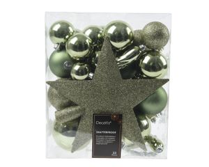 Weihnachtskugeln Kunststoff mit Christbaumstern 33er Set - Rosmarin