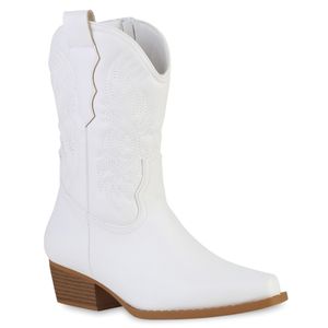 VAN HILL Damen Leicht Gefütterte Cowboy Boots Schuhe 839572, Farbe: Weiß, Größe: 40