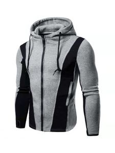 Herren Kapuzenhals Neck Sweatshirt Herbst Pullover Farbblock Fleece Hoodies, Farbe: Grau, Größe: 3xl