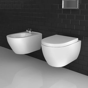 Alpenberger Hänge WC & Bidet | Bidet für Intimdusche mit Hahnloch und Überlaufschutz | WC Spülrandlos | Passend Geberit | Kloschüssel Spülrandlos mit WC Sitz mit Absenkautomatik