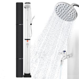 Solárna sprcha AREBOS 40 l | vrátane krytu | s integrovaným teplomerom | strieborná | otočná sprchová hlavica | mobilná sprchová hlavica | s prípojkou na nožnú sprchu a záhradnú hadicu | vrátane montážneho materiálu