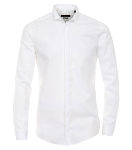 VENTI Herren Festhemd Langarm Kläppchenkragen Umschlagmanschette Slim Fit Uni Weiß Popeline Bügelfrei Öko-Tex 40