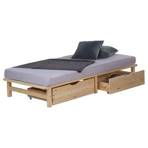 Homestyle4u 2285, Drevená posteľ Paletová posteľ 90x200 s lamelovým rámom 2 zásuvky na posteľ Príroda Futonová posteľ Nábytok z paliet Posteľ z masívneho dreva