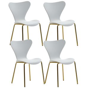 WOHNLING Design Esszimmerstuhl 4er Set Weiß Kunststoff mit goldenen Metallbeinen | Küchenstuhl Skandinavisch ohne Armlehne | Retro Essstuhl Schalenstuhl Esszimmer