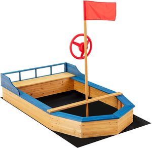 Sandkasten aus Tannenholz, Piratenschiff Boot Segelschiff, Sandkiste mit Bodenplane und Sitzbank, für Garten Sandbox Outdoor (Modell 2)