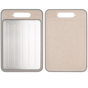 4-in-1 Auftauplatte Schneidebrett,Küchen Gadgets mit Integriertem Messerschärfer und Gewürzreibe Hackbrett,Fast Abtauung Tablett(36.5*25cm,khaki)