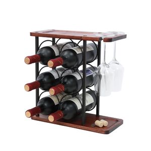 Weinregal, Flaschenregal, Weinschrank, Weinflaschenhalter mit Glashalter, Tisch-Weinhalter mit Tablett, aus Holz (hält 6 Flaschen und 2 Gläser)