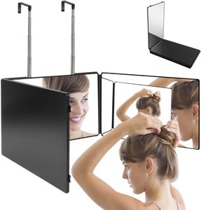 360 Grad Spiegel - Klappspiegel 3 Teilig Spiegel, Höhenverstellbarer Kosmetikspiegel Rasierspiegel Friseurspiegel für Makeup Rasieren Mit LED