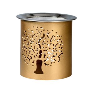 Räucherstövchen Eisen Baum-Muster Gold H 8cm Betriebsart Teelicht Für Weihrauch