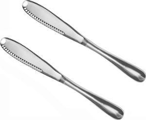 2 STÜCKE Edelstahl Butterstreuer Messer, Professionelle 3 in 1 Buttermesser Schneidemaschine Lockenwickler Buttermesser mit Gezahntem Rand