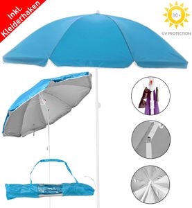 Sonnenschirm - Strandschirm - Gartenschirm - Balkonschirm - Sonnenschutz - LSF 30+ - inklusive Tragetasche, Neigefunktion, Höhenverstellbar - 160cm - Blau