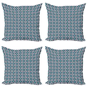 ABAKUHAUS Boho Kissenbezug Set (4 Stück), Folkloric Marokko Tile Inspire, Moderner Doppelseitiger Digitaldruck, 40 cm x 40 cm, Seafoam Dark Blue