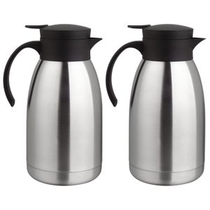 2er Set Thermoskanne Kaffeekanne Edelstahl 2 Liter Isolierkanne Teekanne Thermo Kaffee Tee Kanne Einhandautomatik