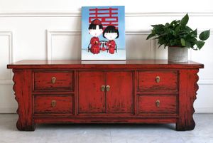 Chinesisches Lowboard Sideboard Kommode Schrank Möbel asiatisch orientalisch chinesisch Büffet Anrichte rot China Shabby Chic Vintage Holz