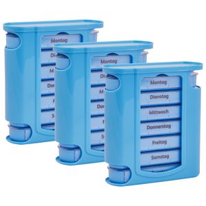 3x WELLGRO Tablettenbox für 7 Tage - je 4 Fächer pro Tag - 11,5 x 4,5 x 13 cm (BxTxH) - Farbe wählbar, Farbe:Hellblau
