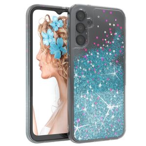 EAZY CASE - Glitzer Hülle - kompatibel mit Samsung Galaxy A14 5G Schützhülle mit Flüssig-Glitzer, TPU/Silikonhülle Glitter, Cover Shell, Soft Case, Backcover in Transparent/Durchsichtig, Blau