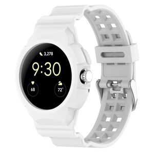 Für Google Pixel Watch Silikon Uhrenarmband mit integriertem Gehäuse Weiß Ersatz Armband Smart Uhr Smart Watch
