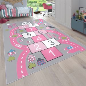 Teppich Kinderzimmer Kinderteppich Spielteppich Straßen Design Mit Hüpfkästchenspiel, Grösse:140x200 cm