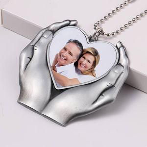 GKA Schlüsselanhänger Herz in Hand mit Foto Metall silber Autospiegel Handtaschenanhänger Anhänger