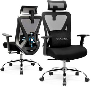 Kancelářská židle COMHOMA ergonomická psací židle ředitelské křeslo s 3D područkami, nastavitelnou bederní opěrkou a opěrkou hlavy, 150 kg, černá