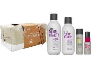 KMS California Colorvitality Blonde Geschenkset - Shampoo 300ml + Conditioner 250ml + Hairplay Makeover Spray 75ml + Thermashape 2-in-1 Spray 75ml + Geschenk Tasche