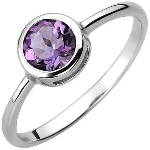 Solitär Ring aus 925 Silber Amethyst violett lila rund Fingerring Edelsteinring