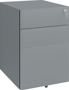 Vinsetto Rollcontainer, mobiler Aktenschrank mit 3 Schubladen, abschließbarer Büroschrank mit Hängeregistratur, Aufbewahrung, Stahl, 39 x 48 x 59 cm Grau