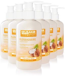 BRUBAKER Cosmetics 6er Pack Handwaschlotion Flüssigseife Kokosnuss - 6 x 240 ml im praktischen Spender - reinigt sanft und spendet Feuchtigkeit - als Schutz und für hygienisch saubere Hände