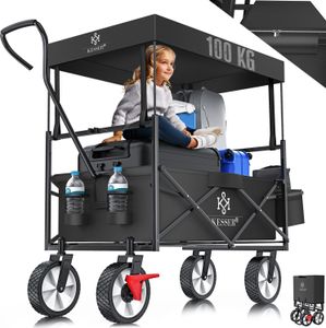 KESSER® Bollerwagen faltbar mit Dach Handwagen Transportkarre Gerätewagen | inkl. 2 Netztaschen und Einer Außentasche | klappbar | Vollgummi-Reifen | bis 100 kg Tragkraft | Mit Vorderrad-Bremse