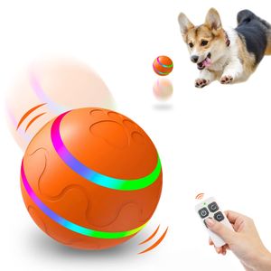 Interaktives Hundespielzeug ball, mit Fernbedienung Selbstdrehender Huepfball, 360° Rollen Elektrisch Ball mit LED-Licht, USB Wiederaufladbares, Smart Wicked Ball für Katzen Hunde, Orange