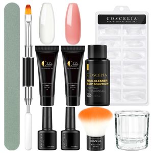 COSCELIA Poly Nagelgel Kit, 2 Farben Poly Nail Extension Set Poly Nagel Gel Starter Kit Mit Manicure Tools und Slip Solution Base Top Coat Poly Nagel Geschenk Set für Frauen