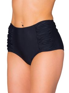 Aquarti Damen Bikinihose mit Hoher Taille und Raffung, Farbe: Schwarz, Größe: 38
