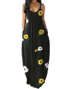 Lockeres Maxi-Boho-Kleid Mit Blumenmuster Für Damen,Farbe:Black Daisy,Größe:3Xl