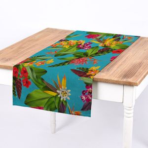 SCHÖNER LEBEN. Tischläufer Outdoor Exotik Blüten türkis mulitcolor 40x160cm