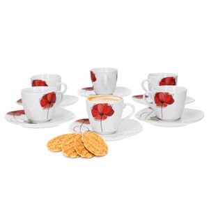 Van Well Monika 6er Set Espressotasse Untertasse, Espresso-Set, Blumendekor edles Marken-Porzellan