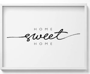 Dekoratives Schild für die Wohnung „Home, sweet home“– Wandbild mit Rahmen – Gerahmtes Bild  – Wanddekoration – 80x60 cm –  Weiß Rahmen