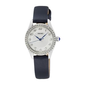 SEIKO Damen Quarz Armbanduhr aus Edelstahl mit Lederarmband und Hardlex Glas - SUR385P2