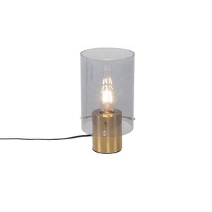 QAZQA - Modern Vintage Tischlampe Messing mit Rauchglas - Vidra I Schlafzimmer - Zylinder - LED geeignet E27