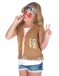 Hippie-Weste für Mädchen Faschingsaccessoire braun-bunt