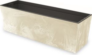 Blumenkasten mit praktischem Einsatz Blumentopf Länge: 77 cm Balkonkasten auf Kunststoff Betonoptik Beton Struktur Creme Farbe Innen / Außenbereiche