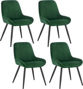 WOLTU 4er-Set Esszimmerstühle Polsterstuhl Samt Akzentstuhl mit Rückenlehne dunkelgrün