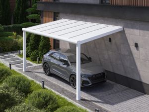 Durchdacht Carport aus Aluminium Weiß 300x400 Opal Polycarbonat Dach LED Lampen