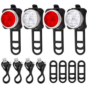 4 Stück LED Fahrradlicht Set, USB Wiederaufladbare Fahrradleuchte, Fahrradlampe Fahrradlicht, Rücklicht, Aufladbare Fahrradlichter Lampenset