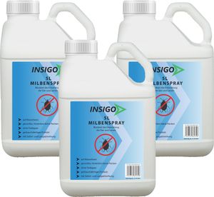 INSIGO 3x5L Anti-Milbenspray, Mittel gegen Milben Milbenbefall Milbenfrei Schutz gegen Eier auf Wasserbasis, fleckenfrei, geruchlos, mit Schnell- & Langzeitwirkung frei EX