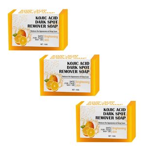 3 Stück Orange Zitrone Kurkuma Kojic Säure Seife Peeling Hautreinigung Seife, Aufhellende Seife für Gesicht Körper dunkle Flecken, 100g*3