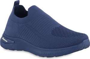 VAN HILL Damen Slip Ons Sportschuhe Sportliche Strick Profil-Sohle Schuhe 841703, Farbe: Blau, Größe: 36