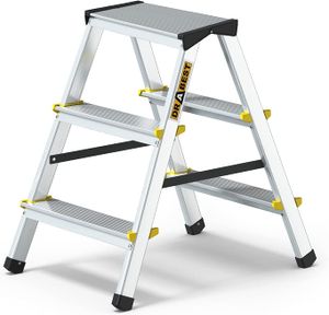 Doppelseitige Leiter, Alu, 3 Stufen, belastbar bis 150 kg, Zertifikat